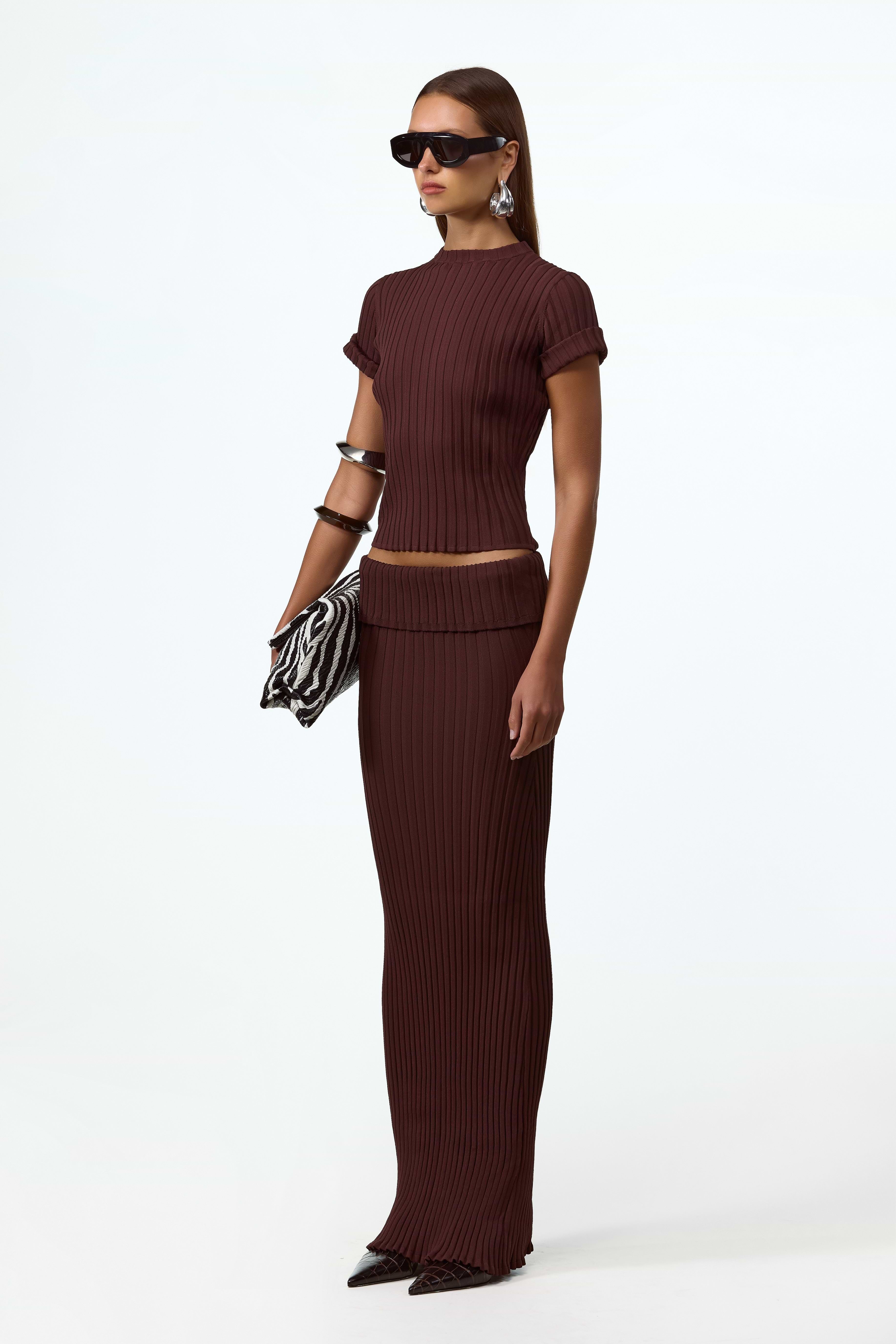 SAME | Ribbed Knit Maxi Skirt | Brown | Women's Knit Maxi Skirt