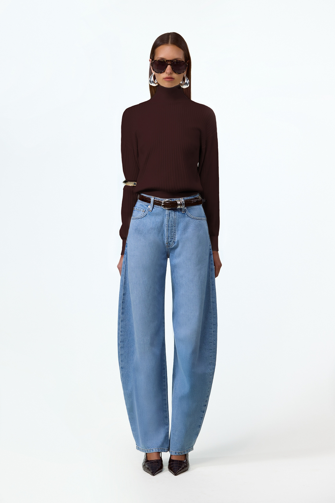 Relaxed Ribbed Turtleneck (Chocolate Brown)