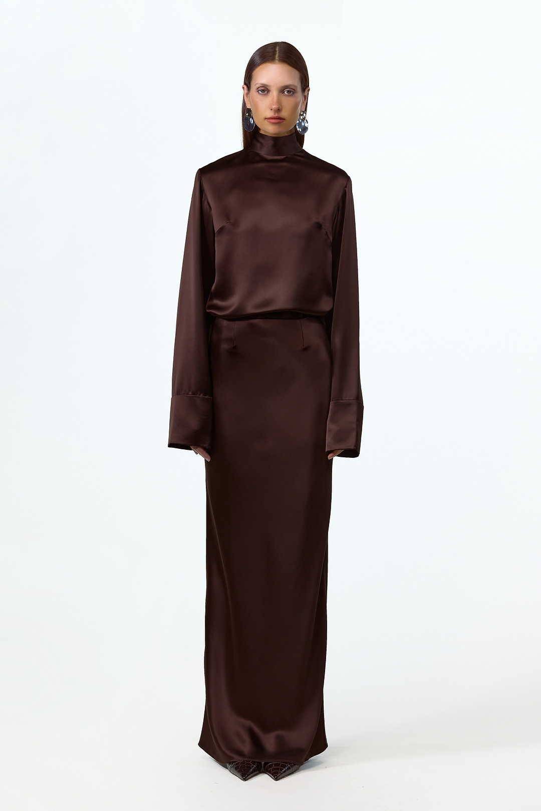 Satin Maxi Skirt (Chocolate Brown)