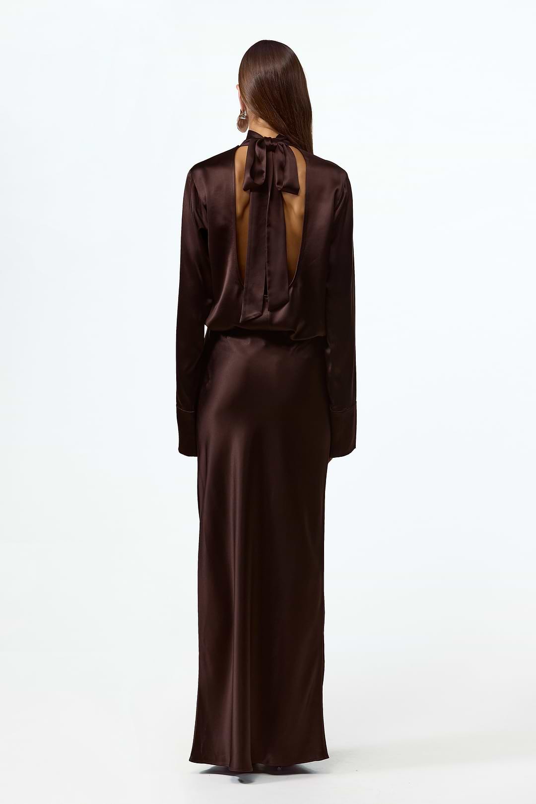 Same | Satin Long Sleeve Blouse | Chocolate Brown | Women's Long Sleeve Top M / Chocolate Brown Same | Satin Long Sleeve Blouse | Chocolate Brown | Women's Long Sleeve Top M / Chocolate Brown
