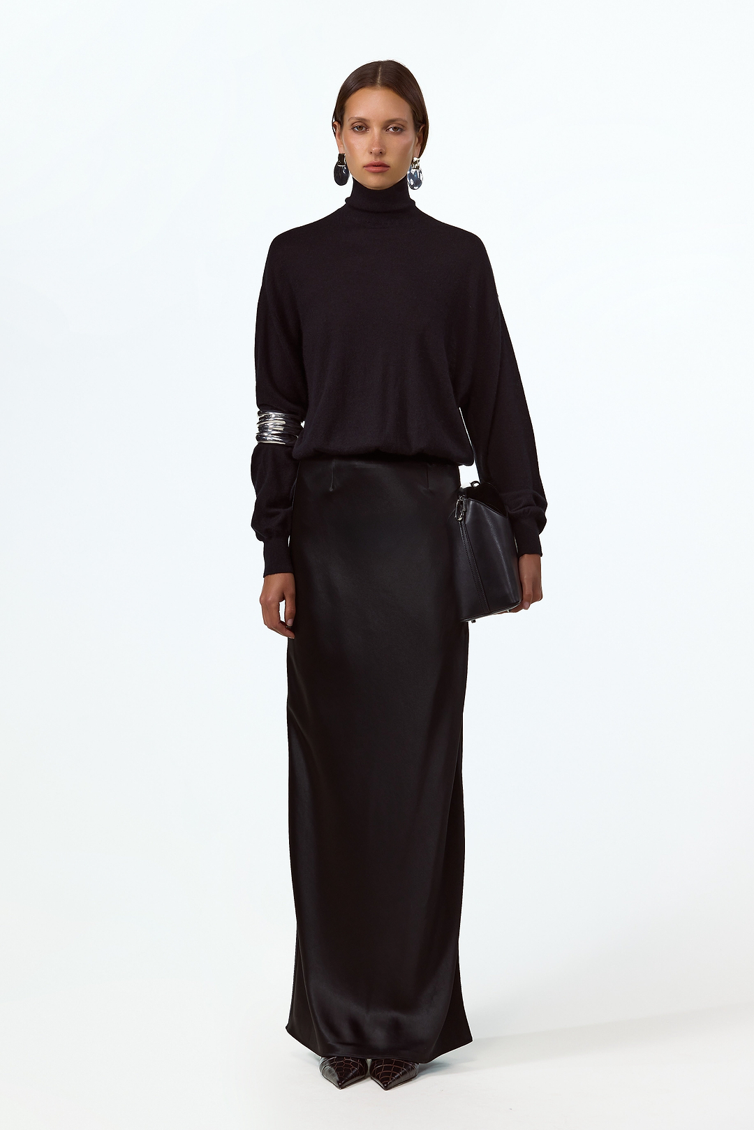 Satin Maxi Skirt (Black)