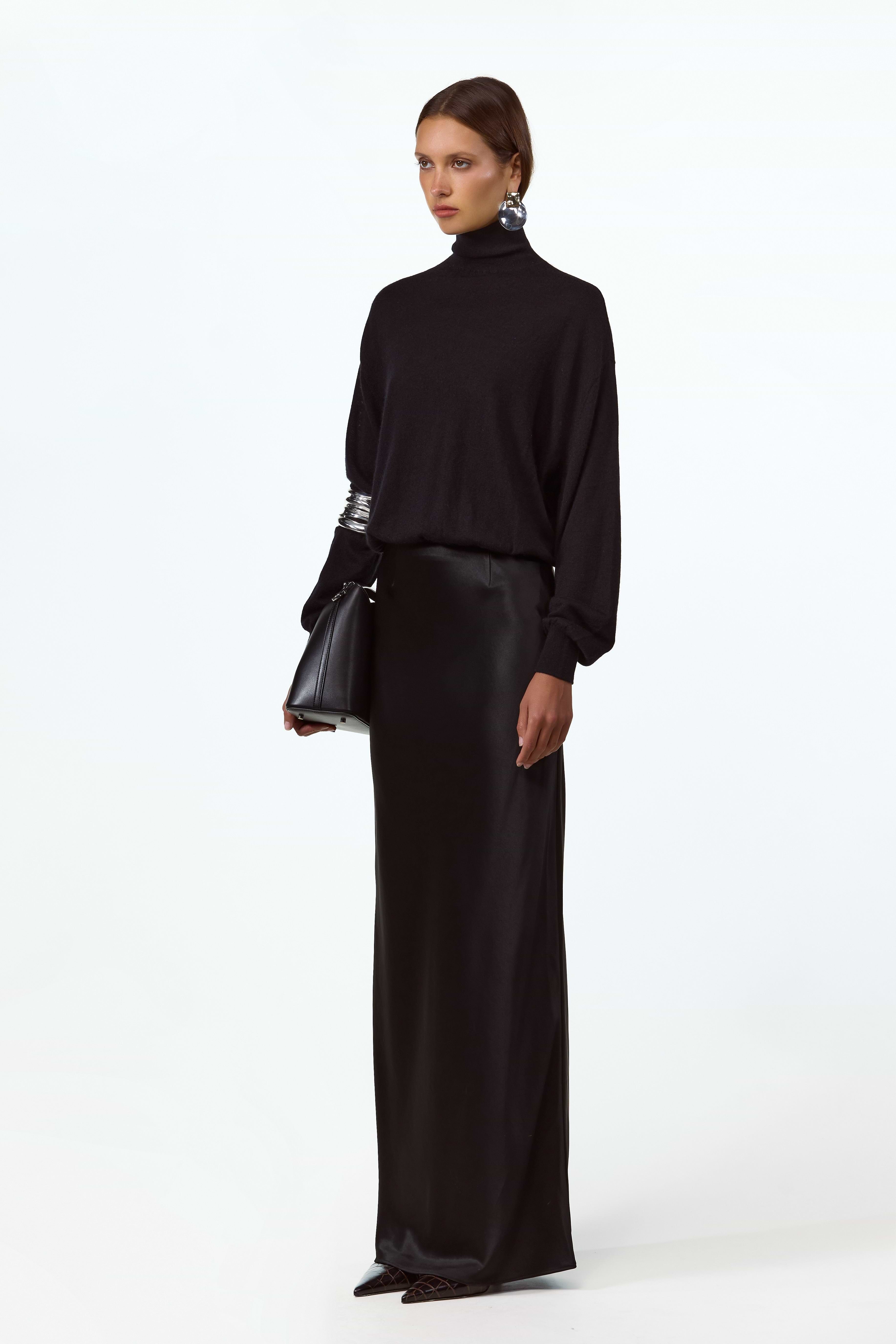 SAME | SATIN MAXI SKIRT | Black | Women's Long Sleeve Top