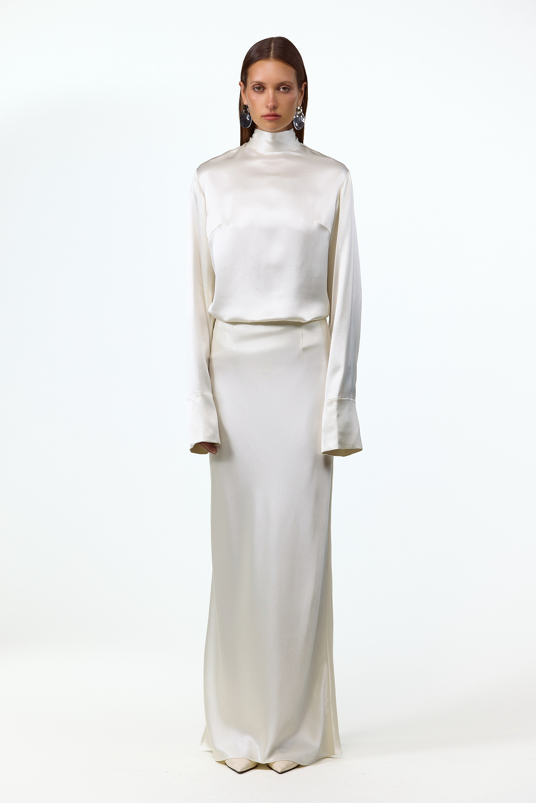 Satin Long Sleeve Blouse (Cream)