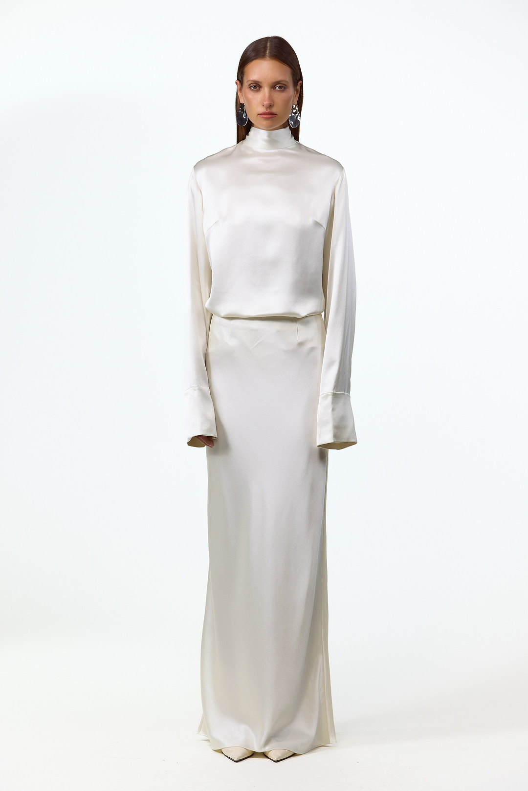 Satin Maxi Skirt (Cream)