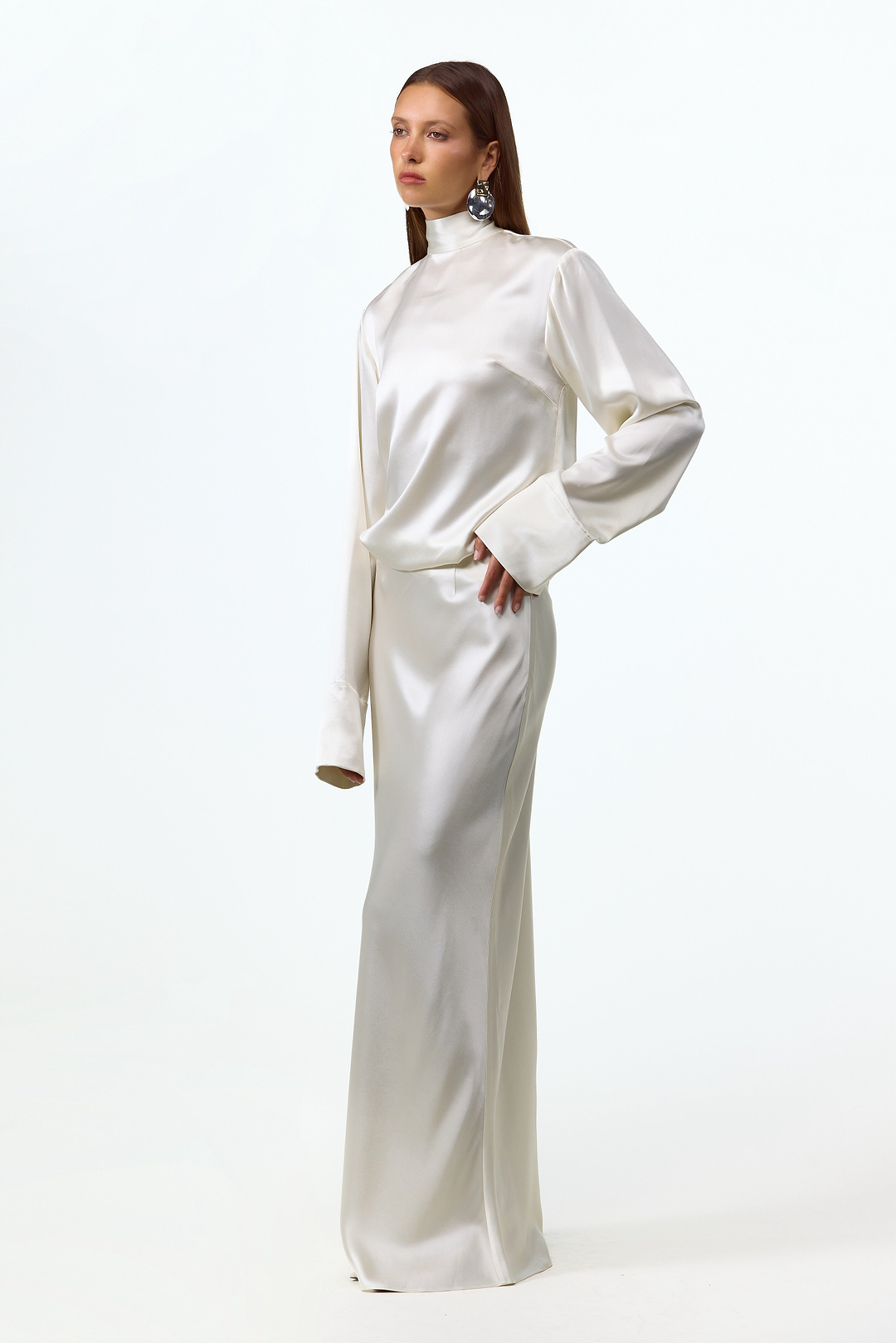 Satin Maxi Skirt (Cream)