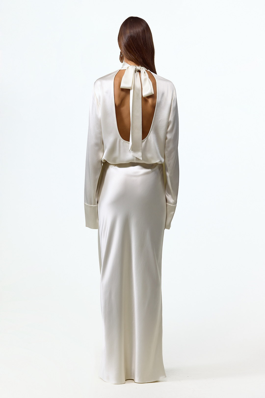 Satin Long Sleeve Blouse (Cream)