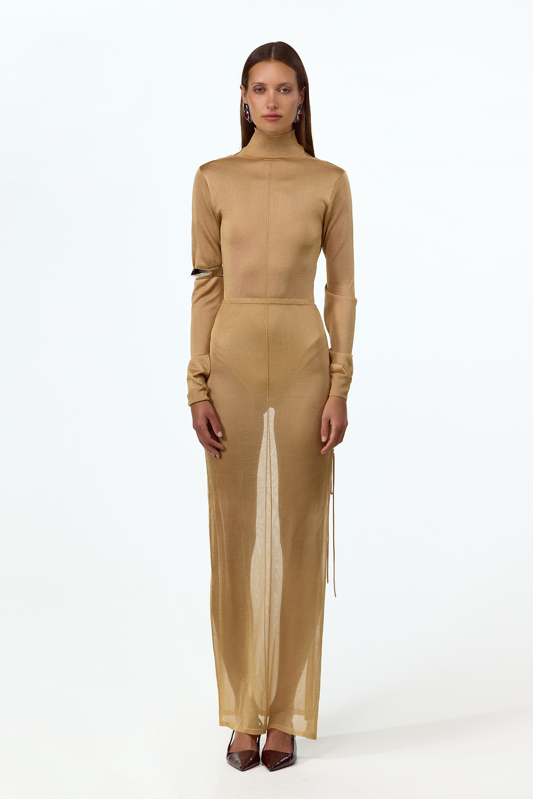 Ruched Knit Maxi Skirt (Gold)