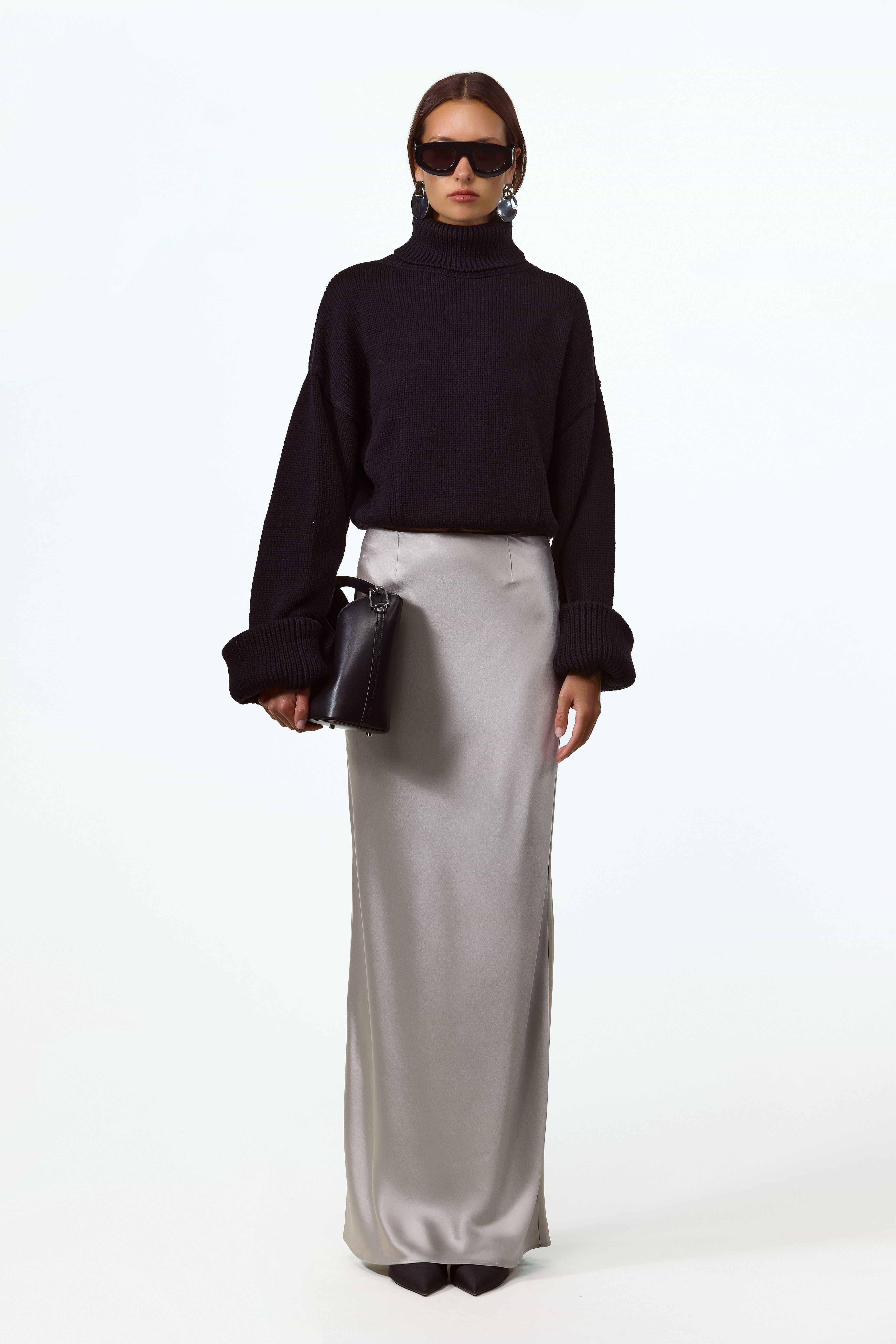 SAME | SATIN MAXI SKIRT | Silver | Women's Long Sleeve Top
