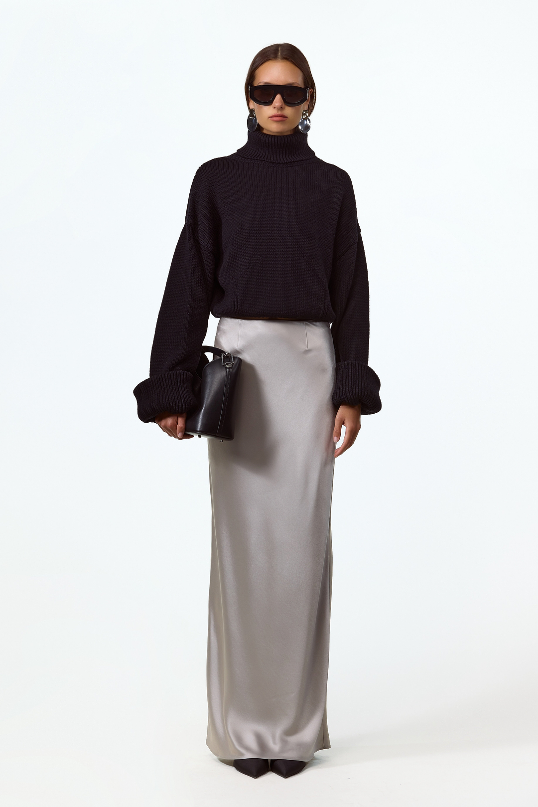 Satin Maxi Skirt (Silver)