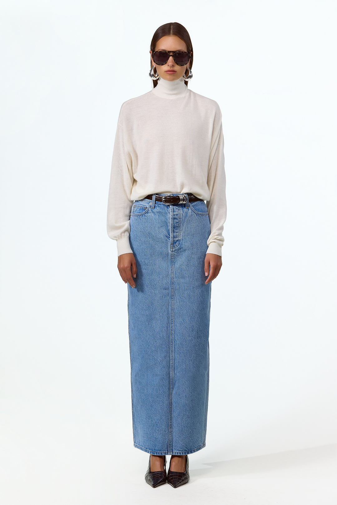 The Denim Pencil Maxi Skirt (Classic Blue)