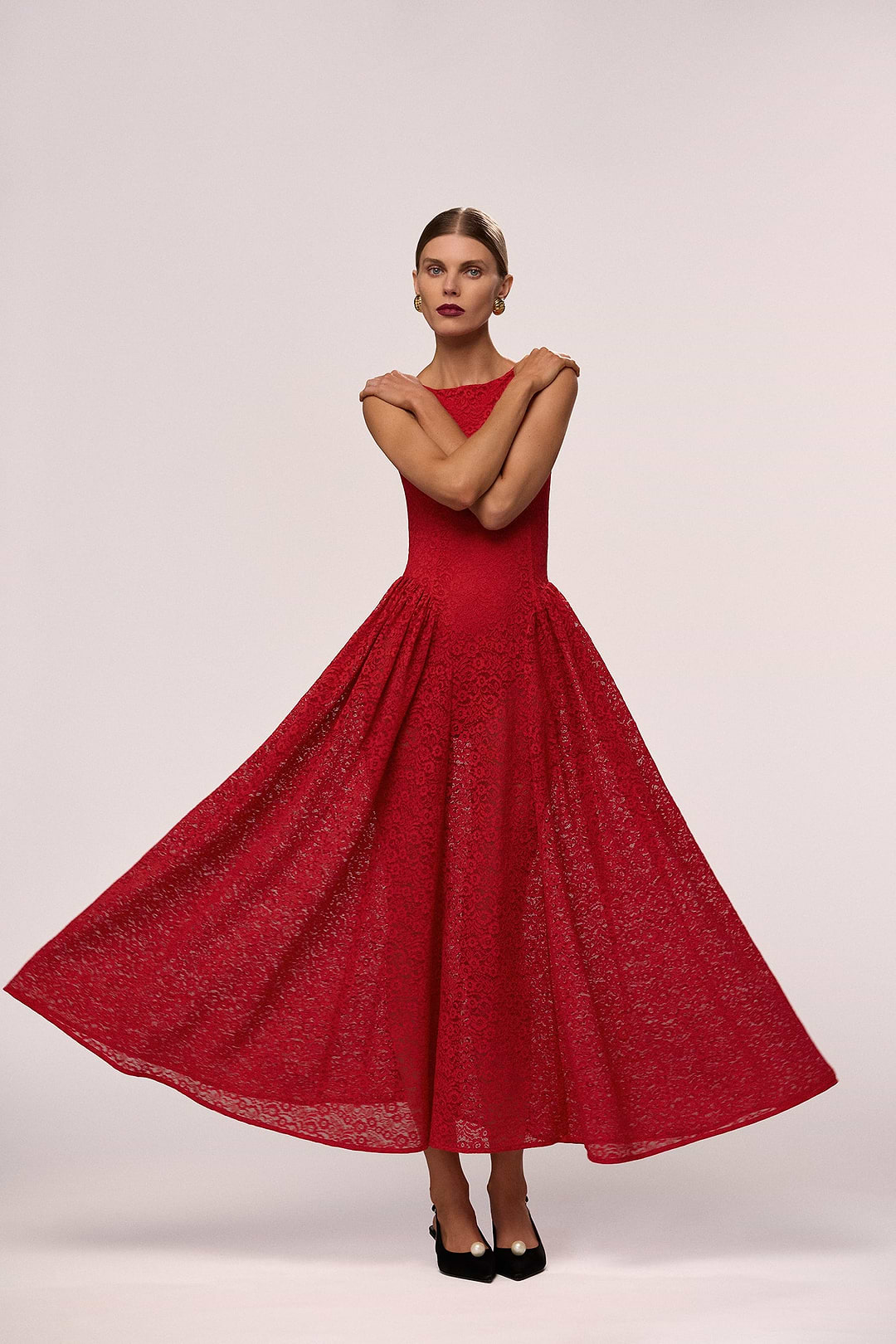 SAME French Lace Midi Dress | Red | Women's Dress SAME French Lace Midi Dress | Red | Women's Dress