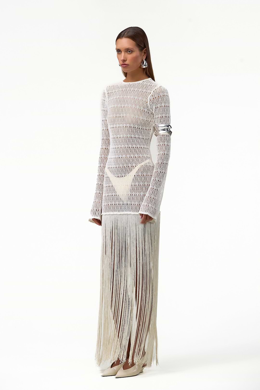SAME Long Sleeve Fringe Knit Maxi Dress | Cream | Women's Dress SAME Long Sleeve Fringe Knit Maxi Dress | Cream | Women's Dress