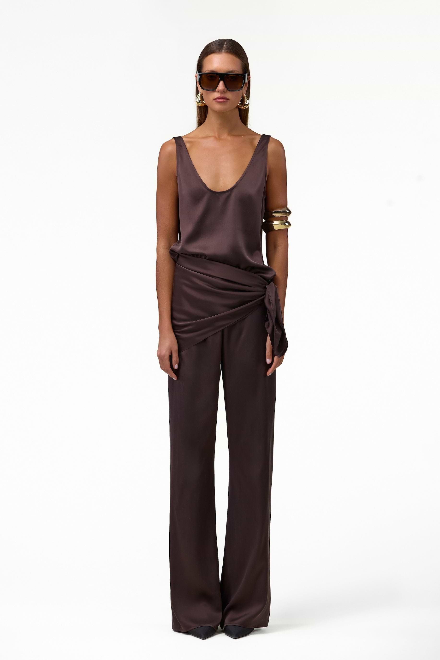 SAME Silk Pant | Chocolate Brown | Women's Pants