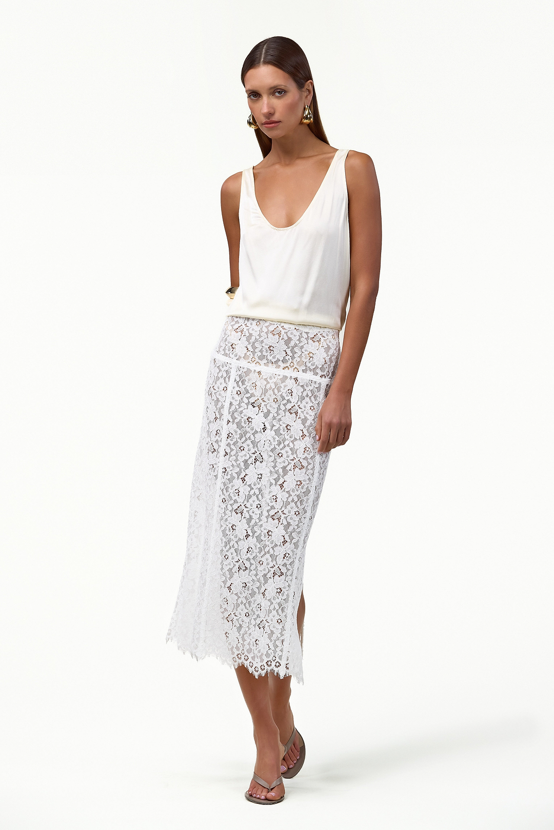 Lace Midi Skirt (White)