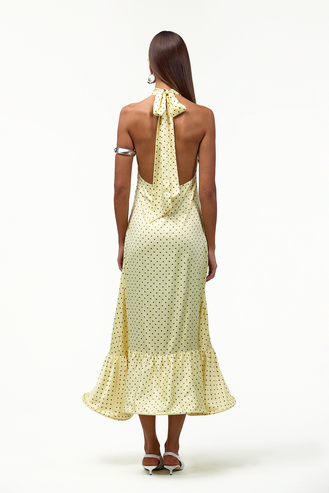 Halter Flounce Midi Dress (Yellow Polka Dot)
