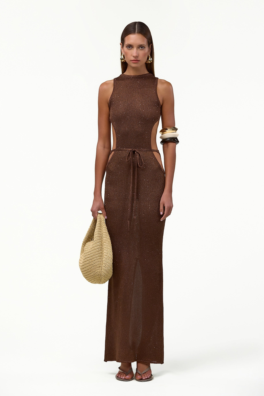 Tie Maxi Dress (Chocolate Brown Sequin)