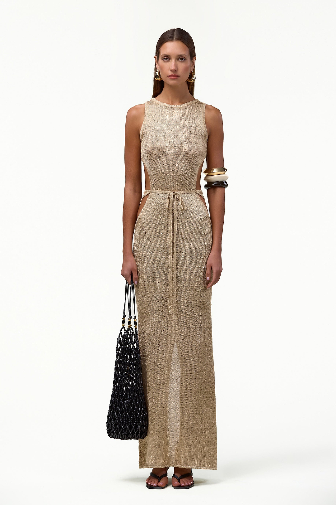 Tie Maxi Dress (Light Gold Sequin)