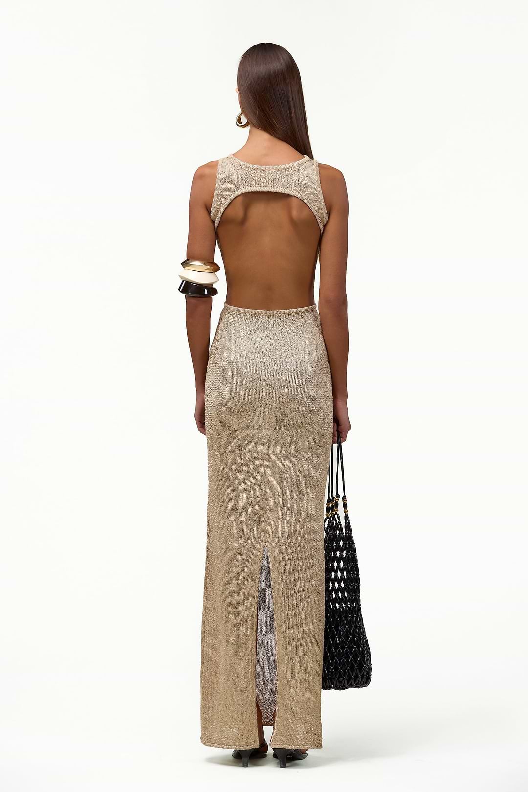 SAME Tie Maxi Dress | Light Gold | Women's Knit Dress SAME Tie Maxi Dress | Light Gold | Women's Knit Dress