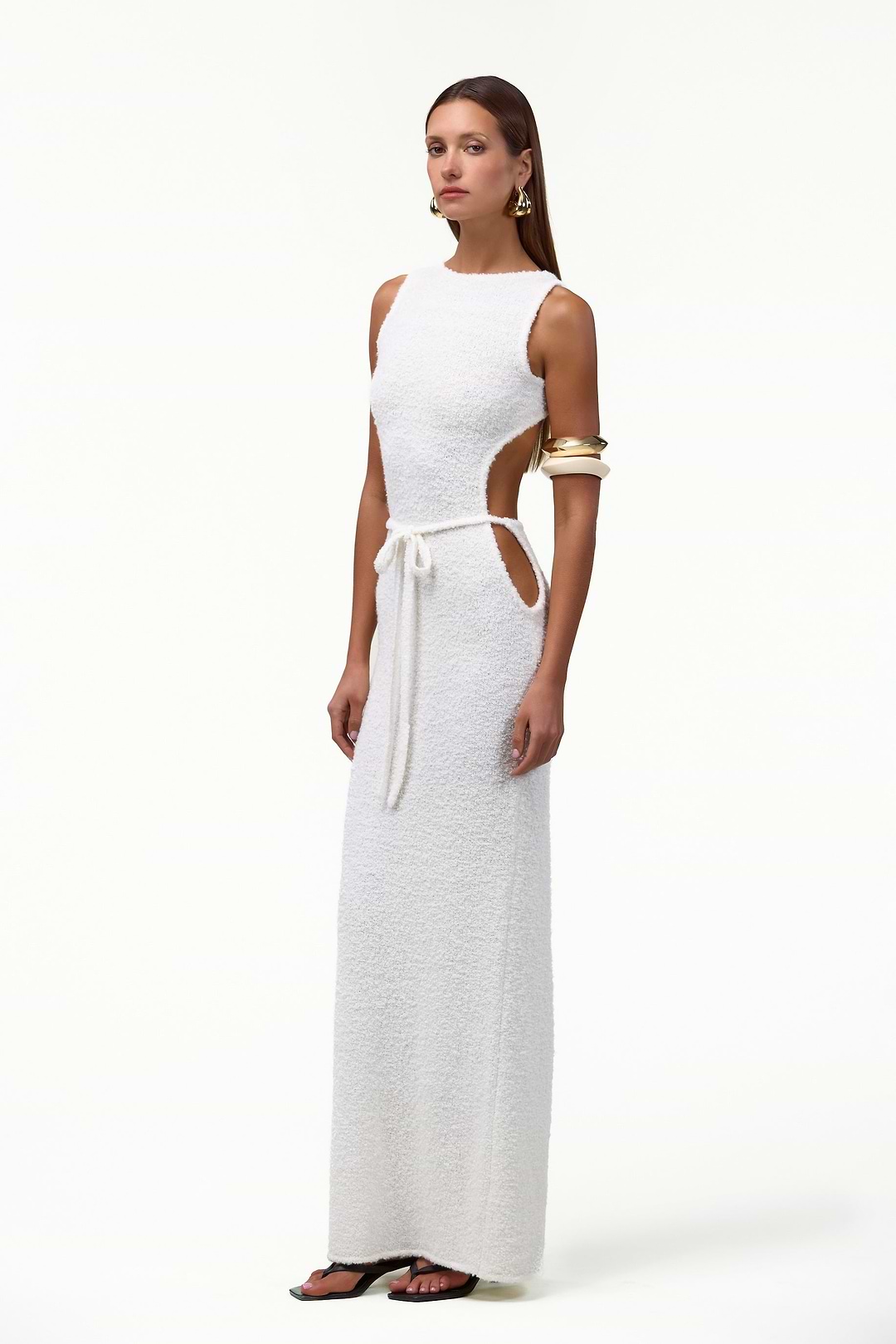 SAME Tie Maxi Dress | White Boucl√