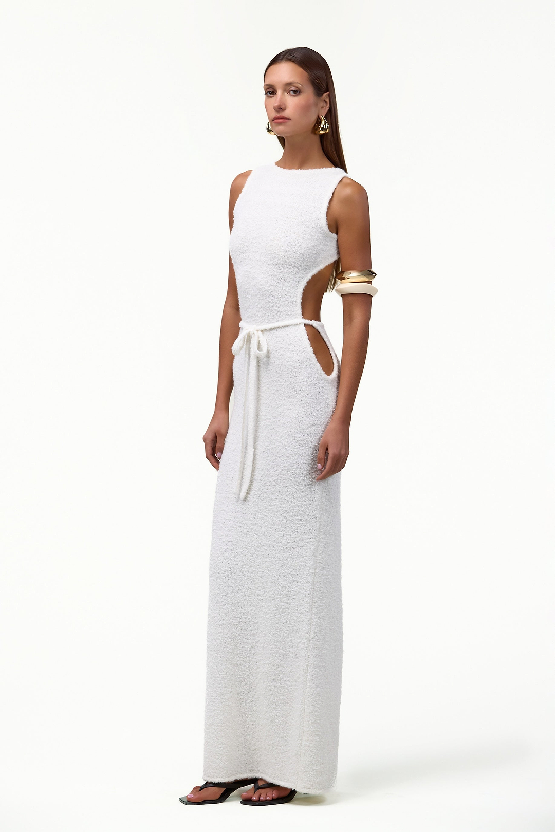 Tie Maxi Dress (White Bouclé)