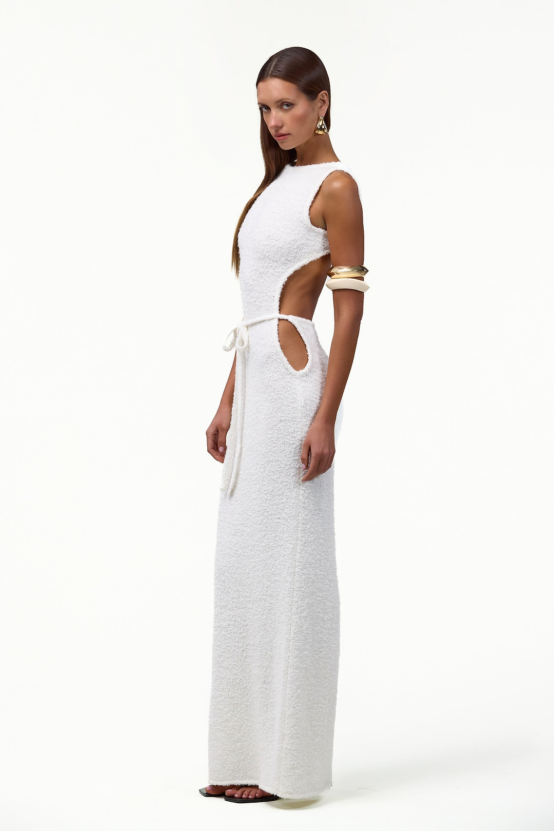 Tie Maxi Dress (White Bouclé)