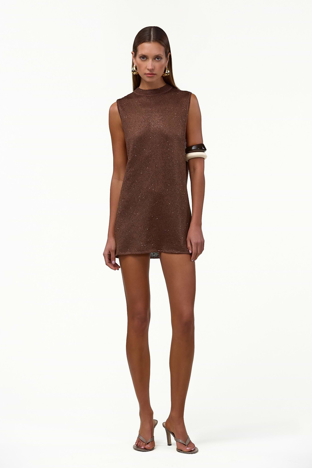 Sleeveless Knit Mini Dress (Chocolate Brown Sequin)
