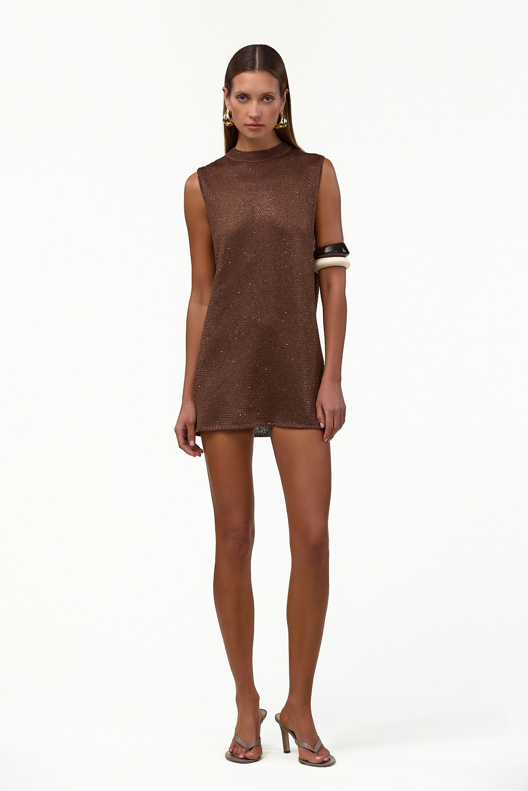 Sleeveless Knit Mini Dress (Chocolate Brown Sequin)