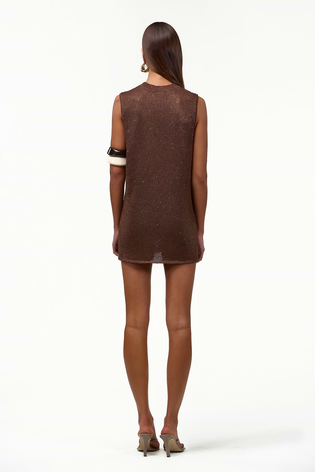 SAME Sleeveless Knit Mini Dress | Chocolate Brown Sequin| Women's Knit Dress XS / Chocolate Brown Sequin SAME Sleeveless Knit Mini Dress | Chocolate Brown Sequin| Women's Knit Dress XS / Chocolate Brown Sequin
