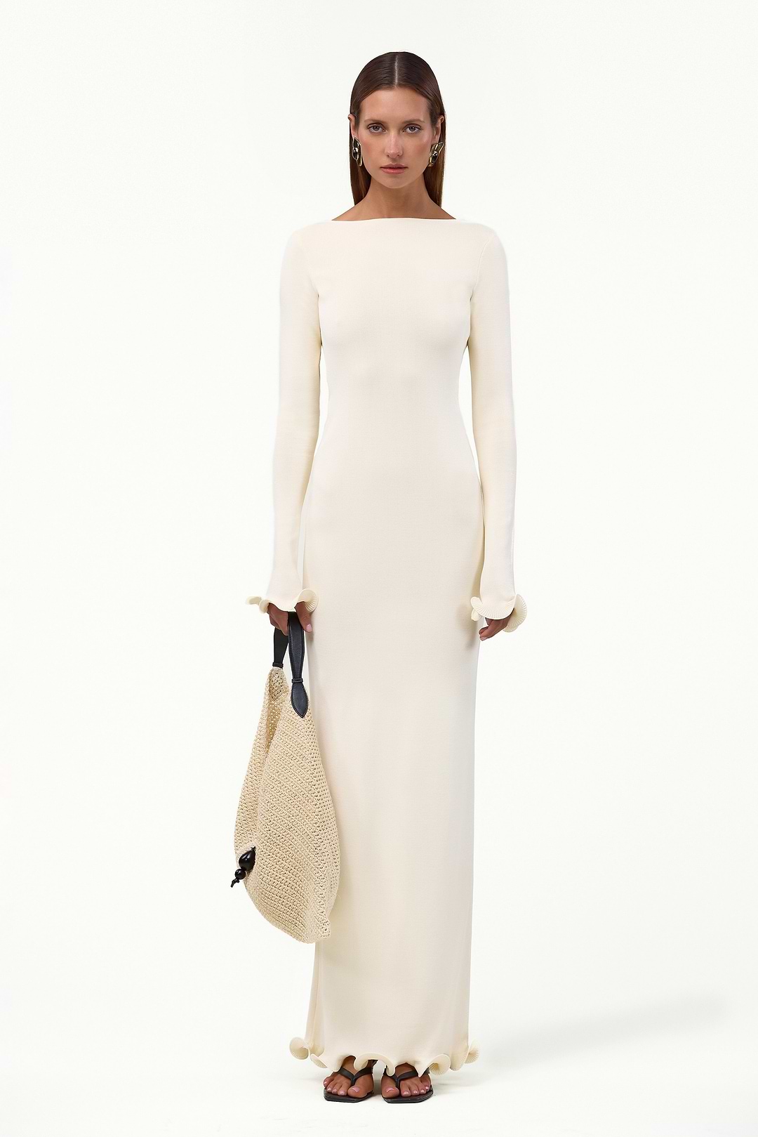 ruffle cream dress Strapless Ruffle Textured Midi Dress Cream