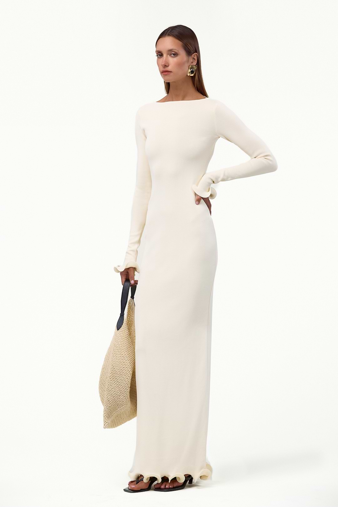 ruffle dress cream ANNA Cream Ruffle Dress With Black Trim | Women's | Sizes S-XL