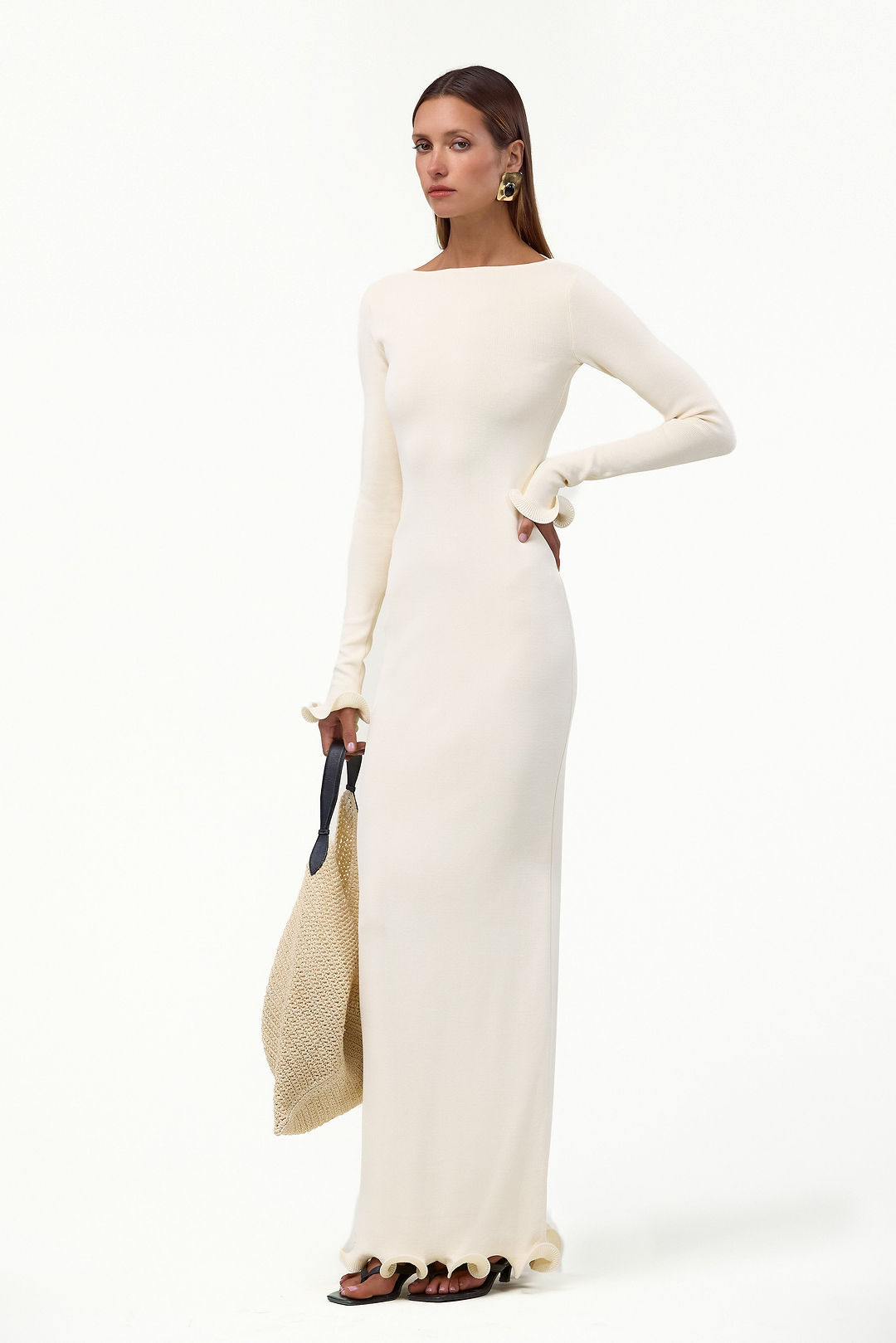 Ruffle Hem Maxi Dress (Cream)