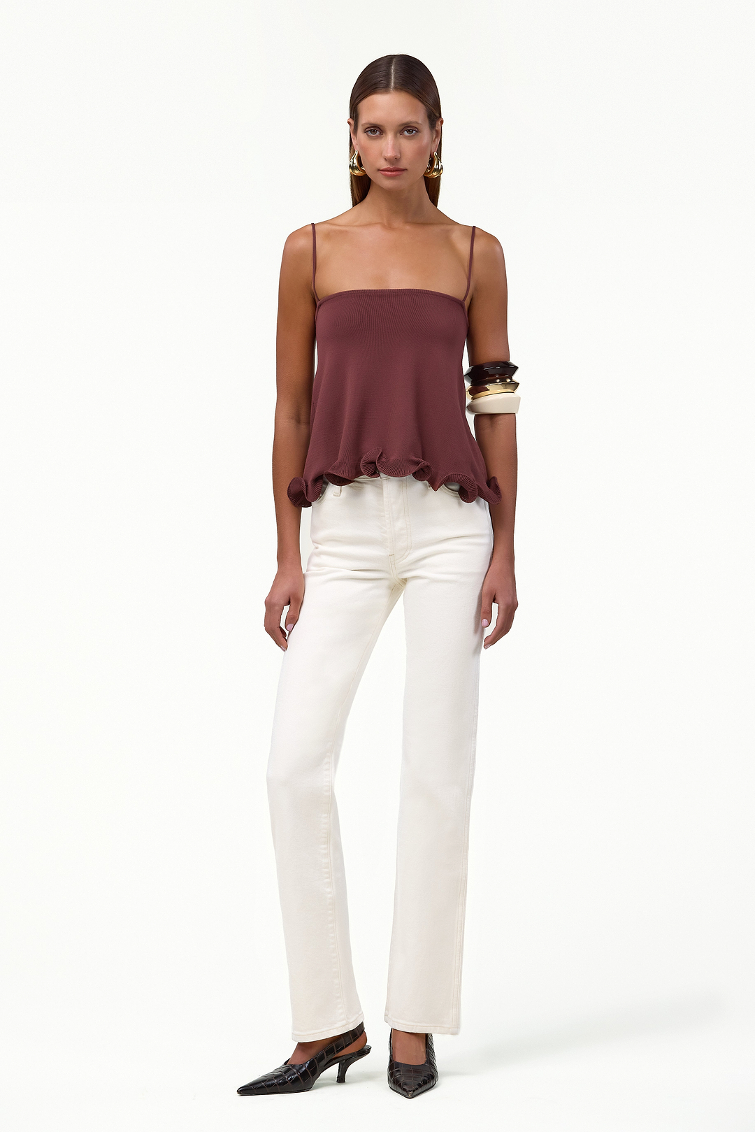 Ruffle Hem Tank Top (Chocolate Brown)