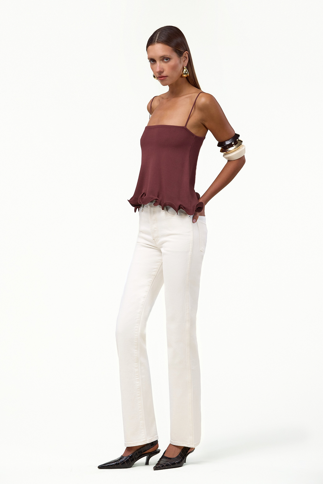 Ruffle Hem Tank Top (Chocolate Brown)