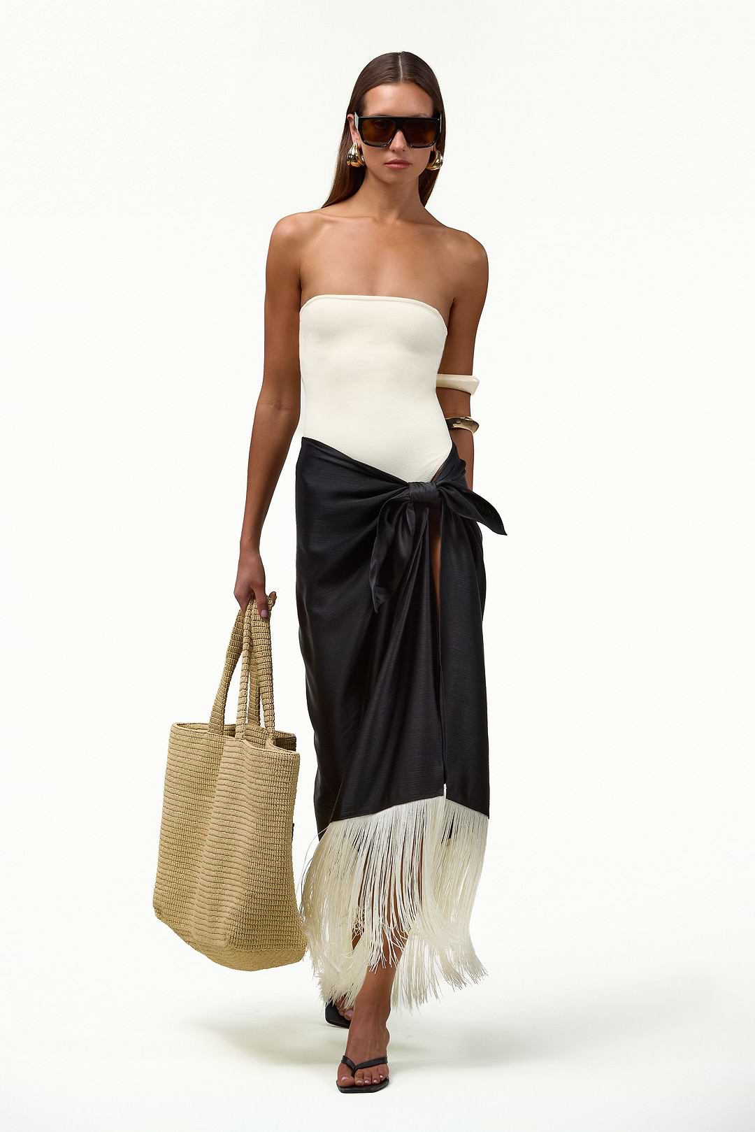 SAME | FRINGE SARONG | BLACK/CREAM | Women's Swimwear SAME | FRINGE SARONG | BLACK/CREAM | Women's Swimwear