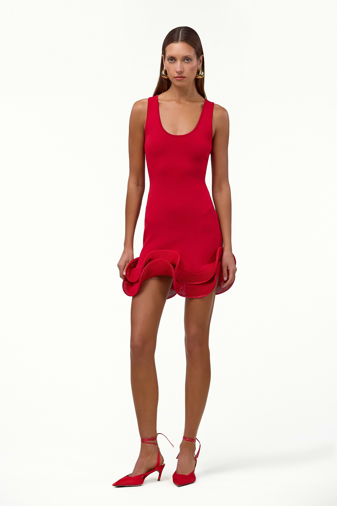Same Ruffle Hem Red Mini SAME Double Ruffle Hem Mini Dress | Red | Women's Dress
