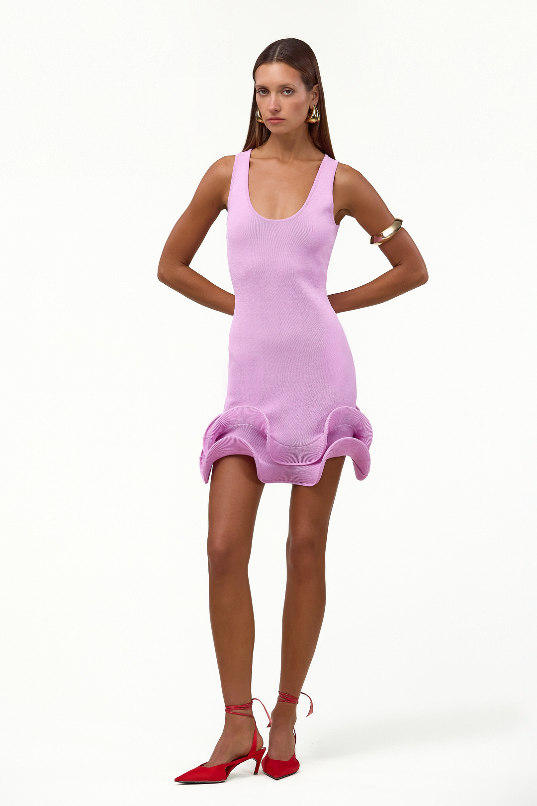 Double Ruffle Hem Mini Dress (Lilac Pink)