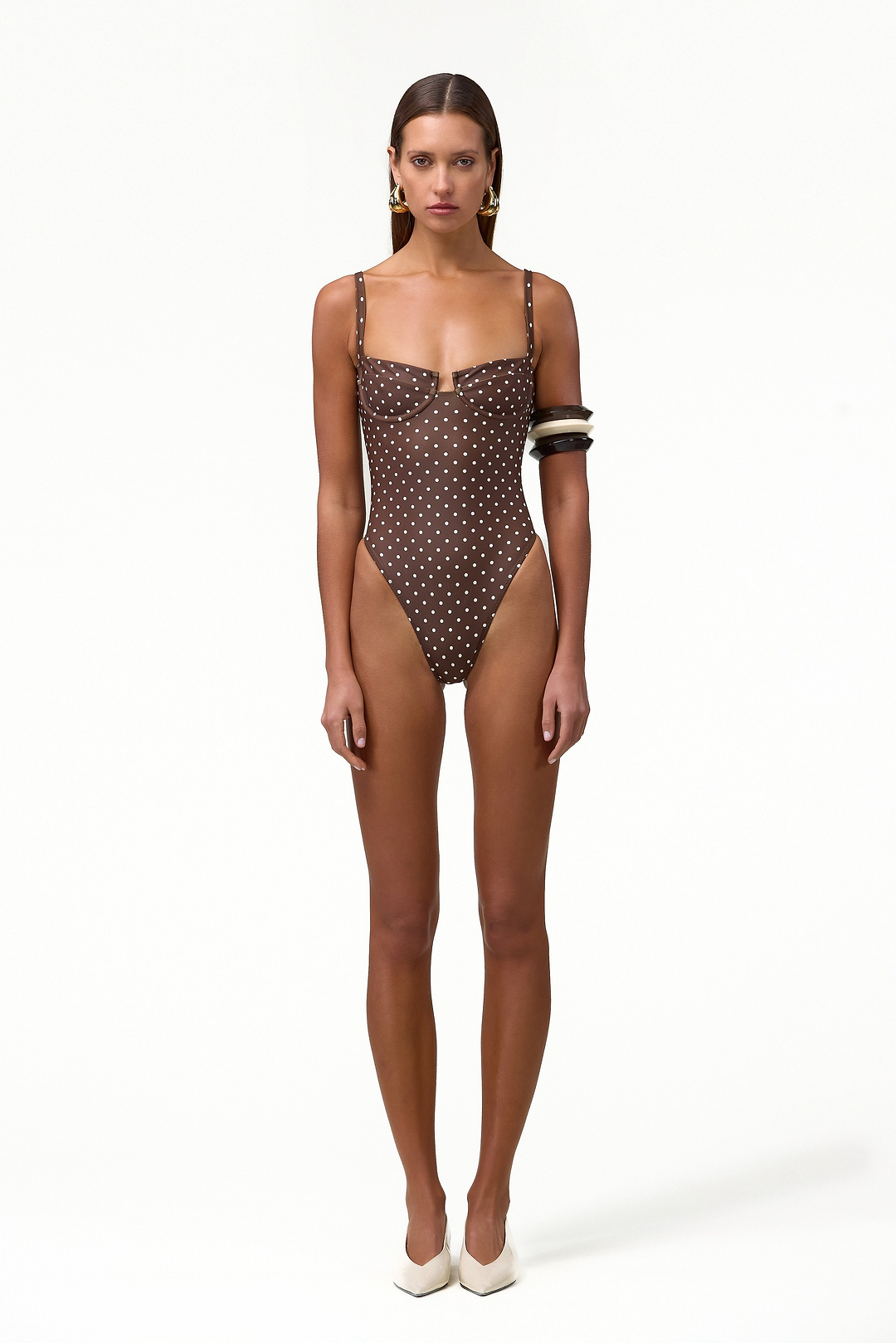 Bustier One Piece (Brown Cream Polka Dot)