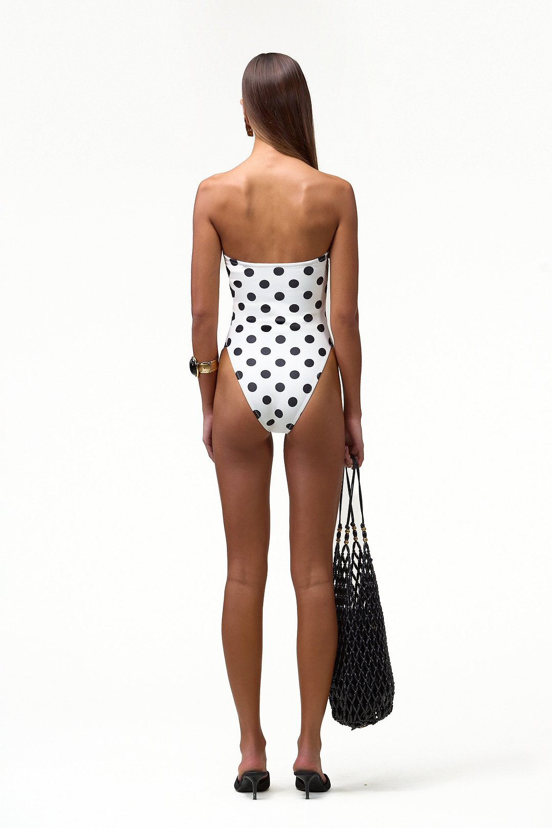 Strapless One Piece (White Black Polka Dot)
