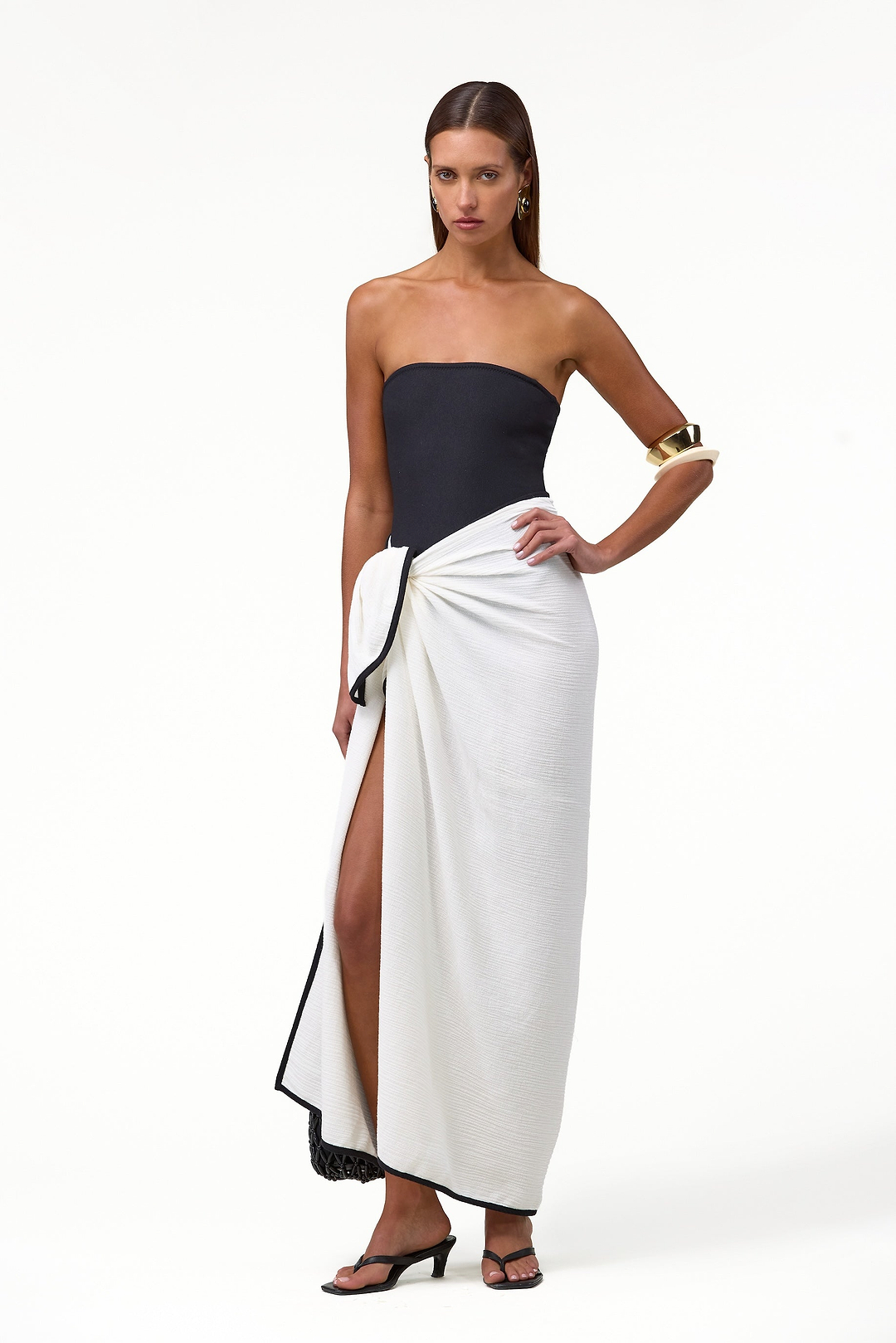 Colorblock Linen Sarong (Cream/Black)