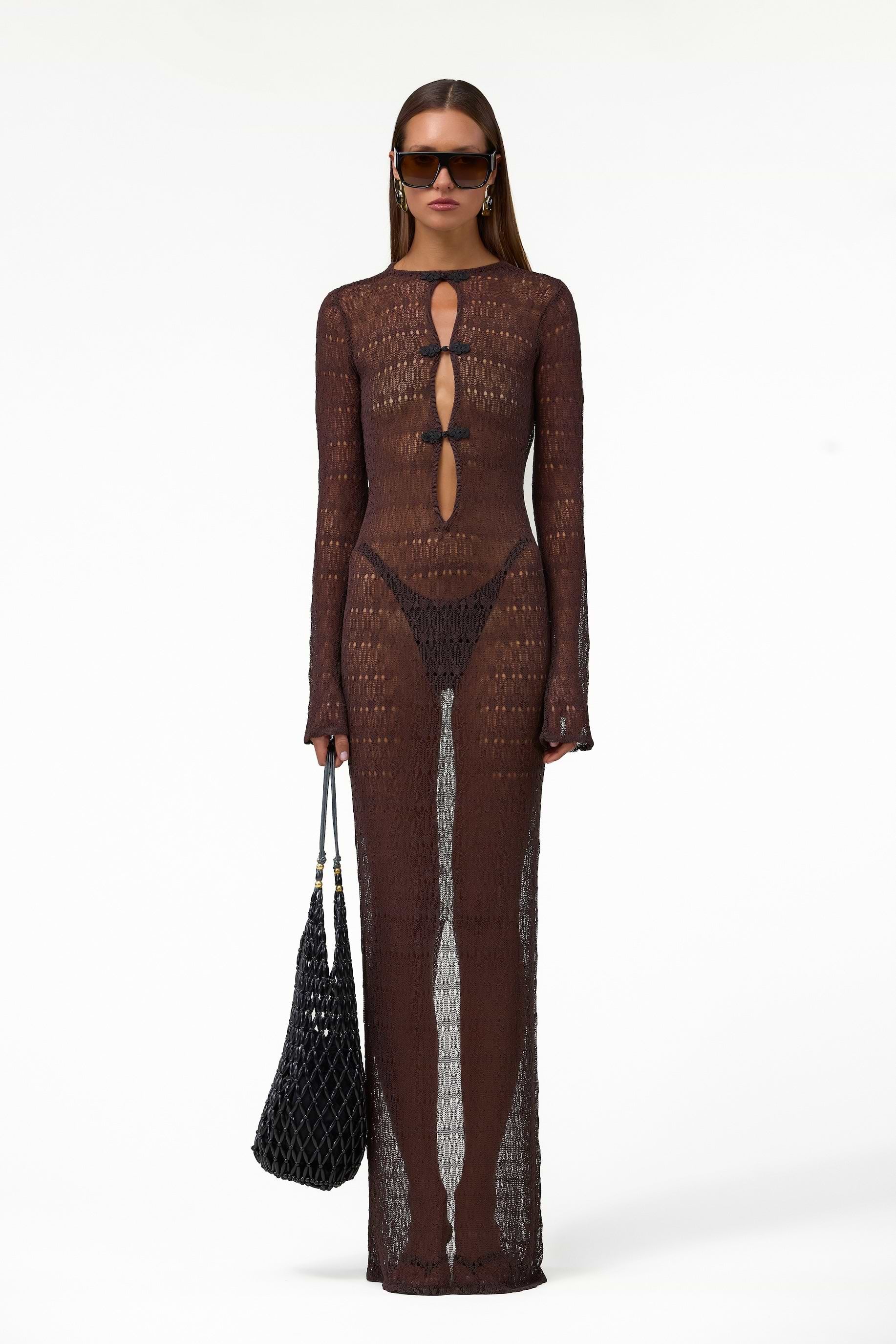 SAME Keyhole Crochet Dress | Chocolate Brown/Black | Women's Dress