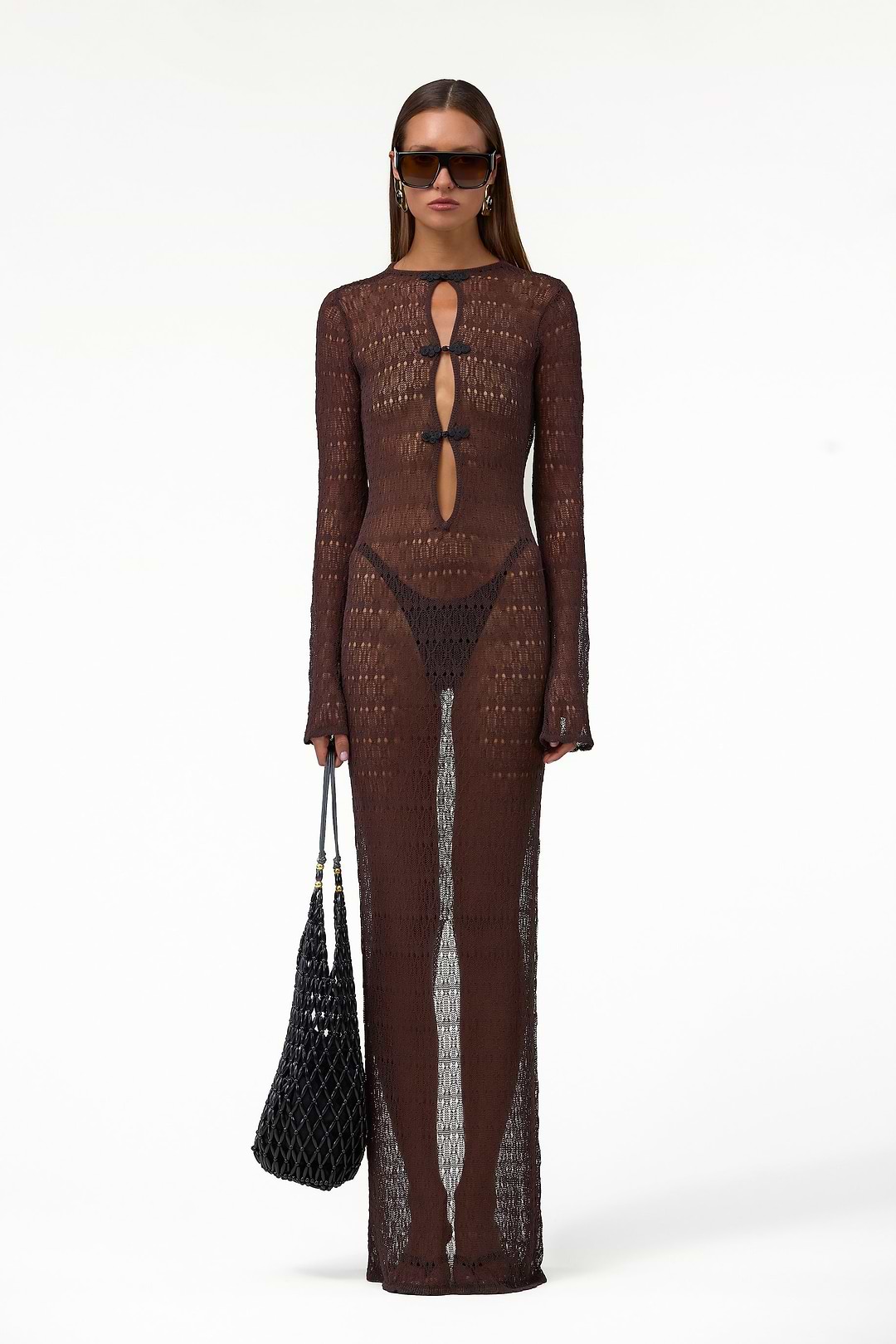 SAME Keyhole Crochet Dress | Chocolate Brown/Black | Women's Dress SAME Keyhole Crochet Dress | Chocolate Brown/Black | Women's Dress