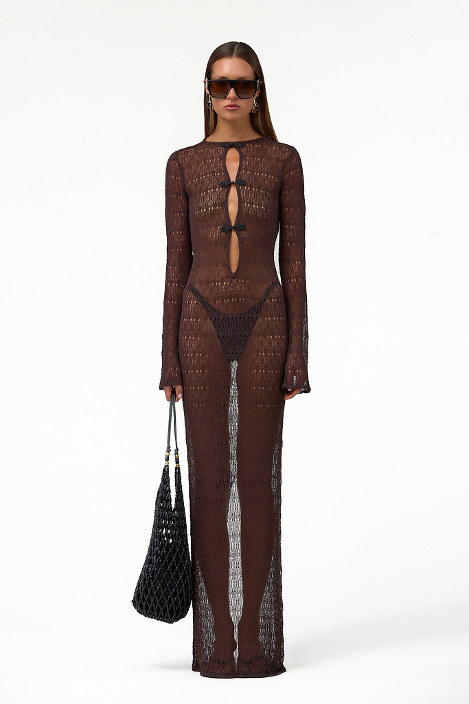 SAME Keyhole Crochet Dress | Chocolate Brown/Black | Women's Dress