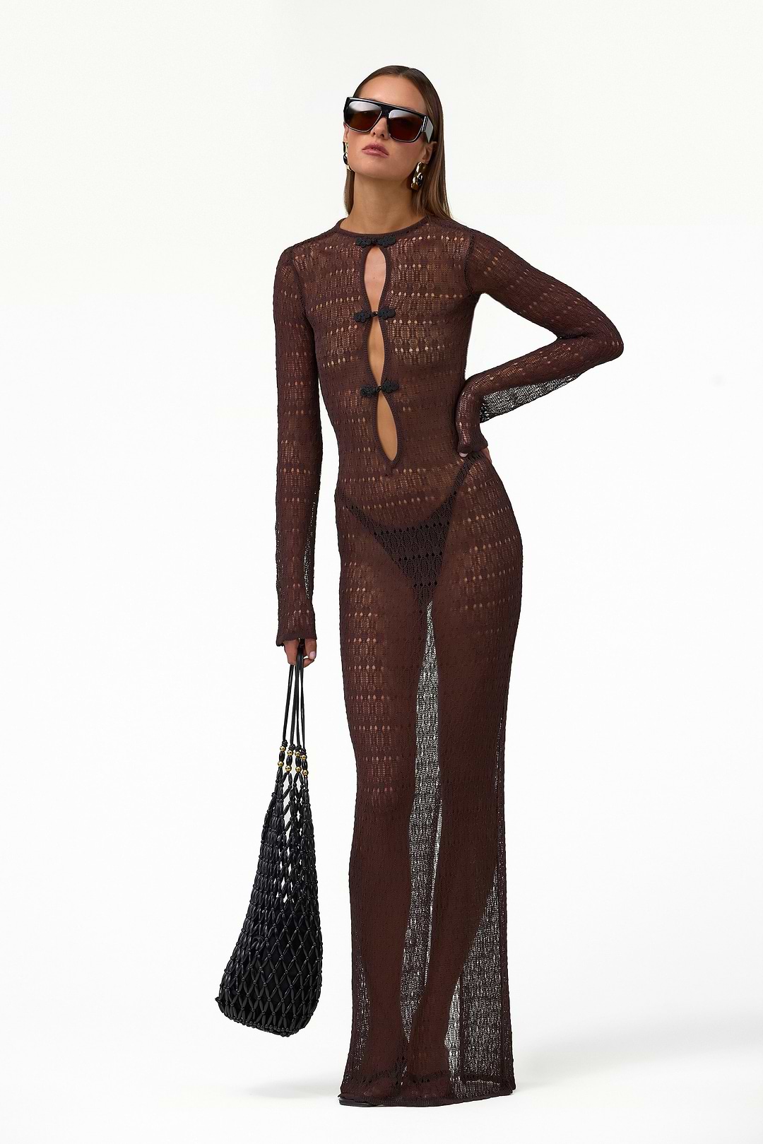 SAME Keyhole Crochet Dress | Chocolate Brown/Black