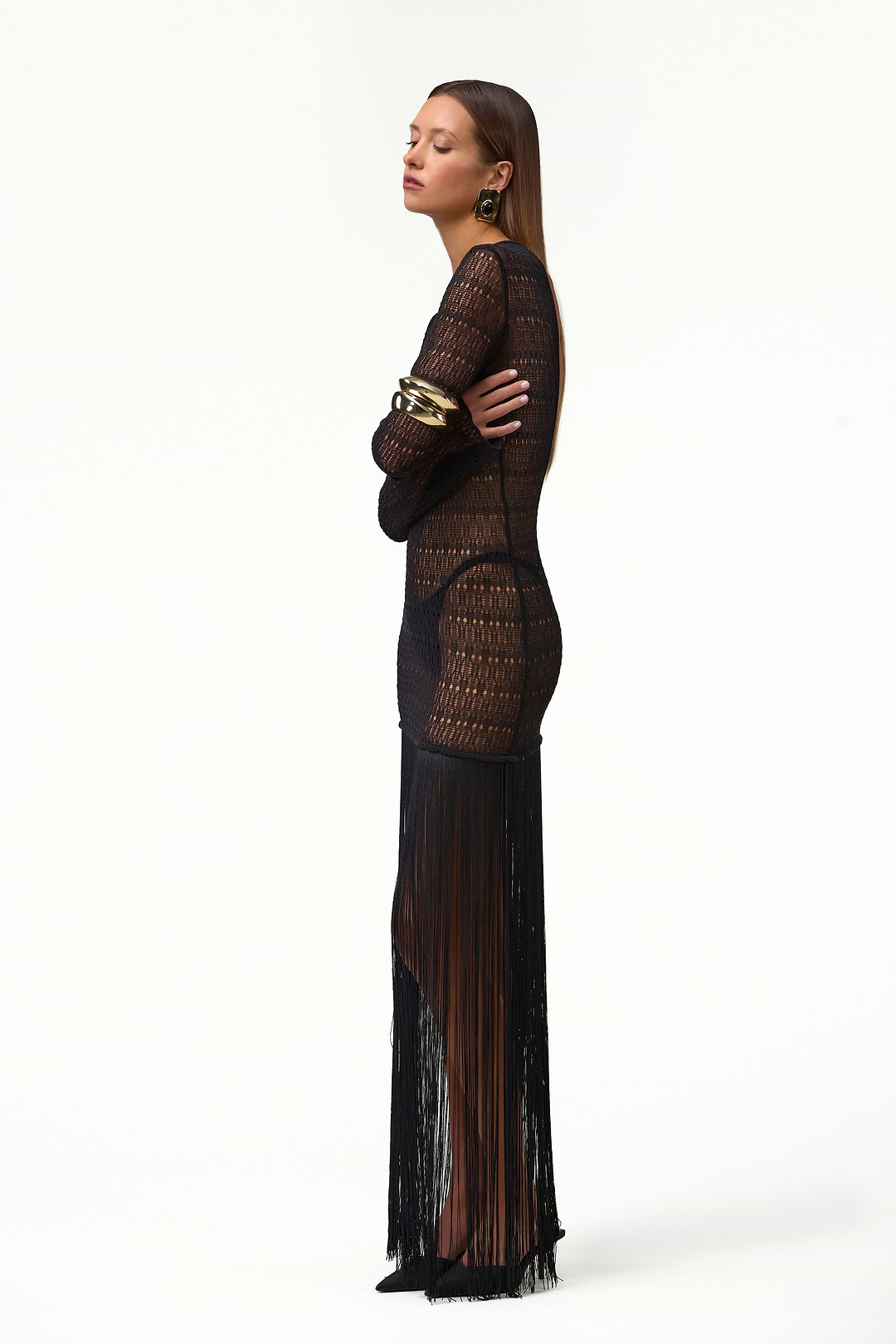 SAME Long Sleeve Fringe Knit Maxi Dress | Black | Women's Dress SAME Long Sleeve Fringe Knit Maxi Dress | Black | Women's Dress