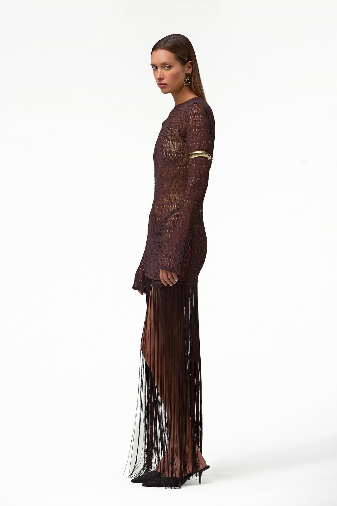 SAME Long Sleeve Fringe Knit Maxi Dress | Chocolate Brown SAME Long Sleeve Fringe Knit Maxi Dress | Chocolate Brown