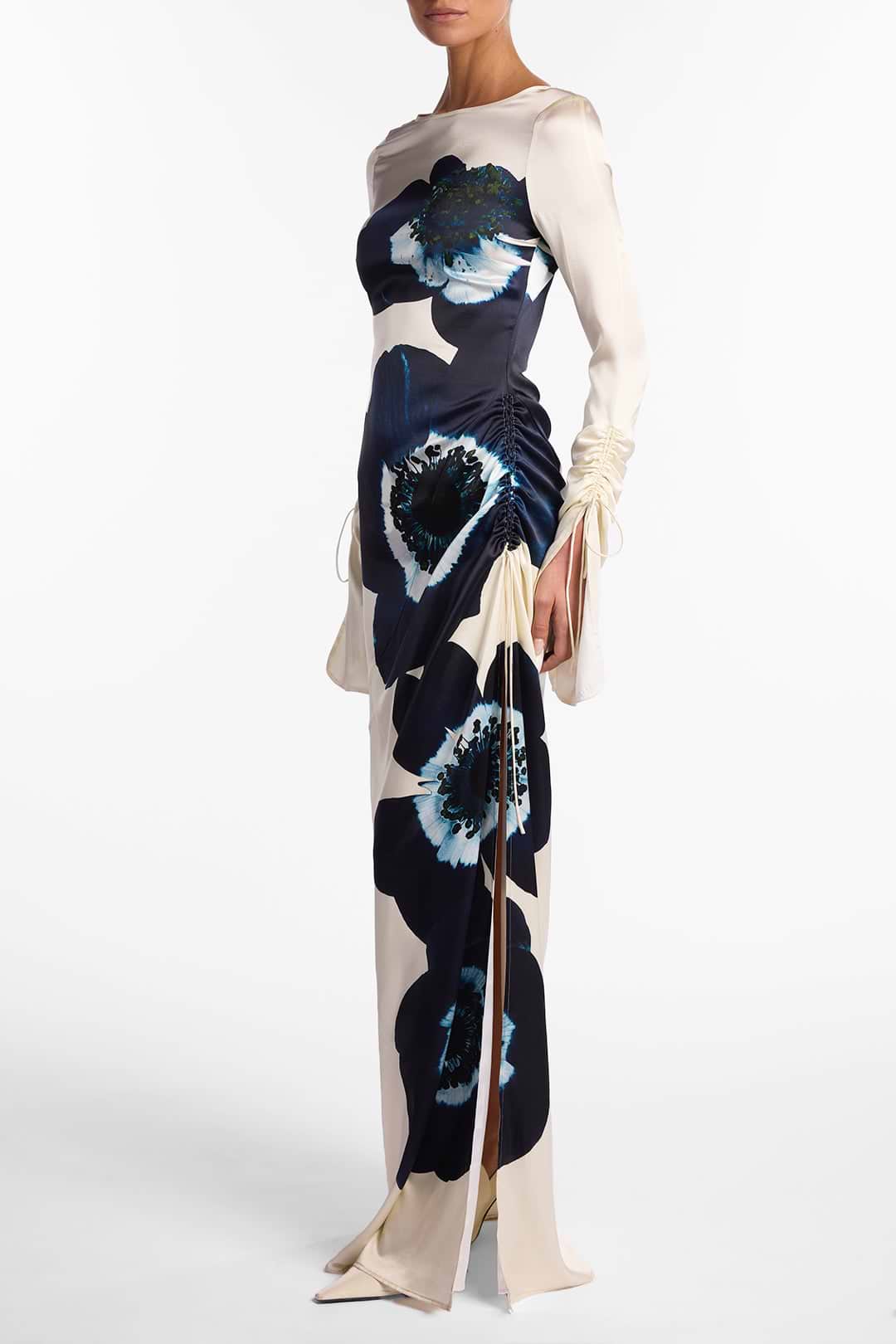 cream navy dress SAME Silk Floral Gown | Cream/Navy