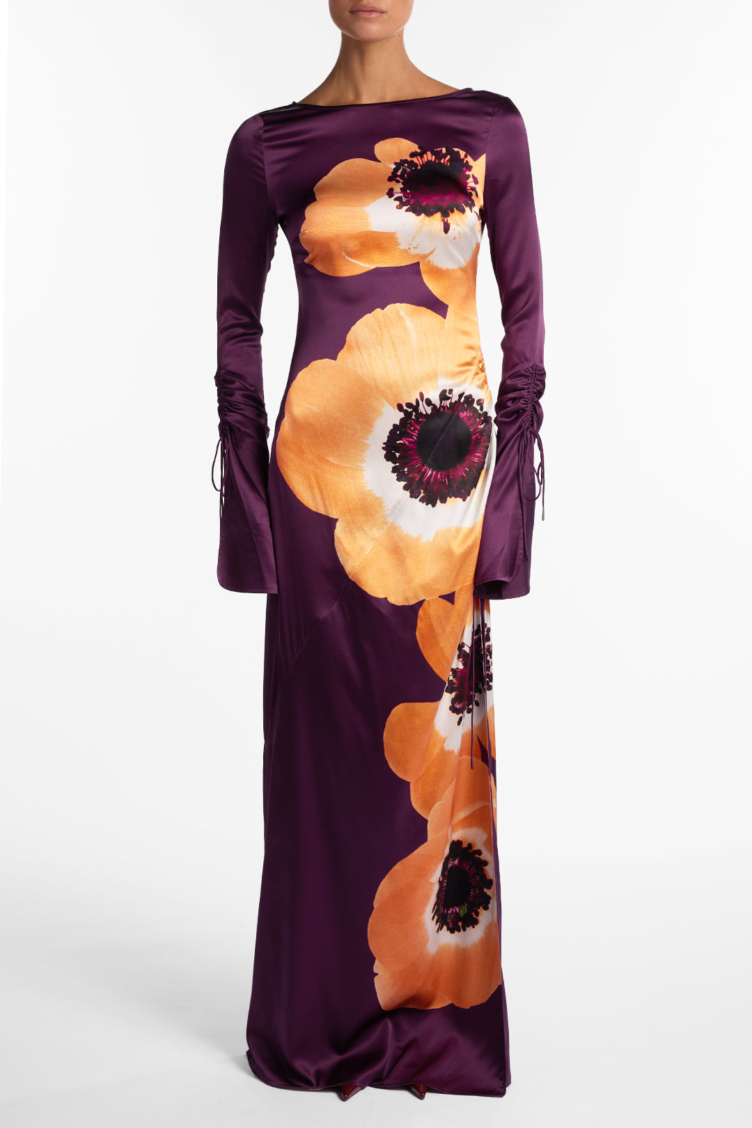 Silk Floral Gown (Purple/Peach)