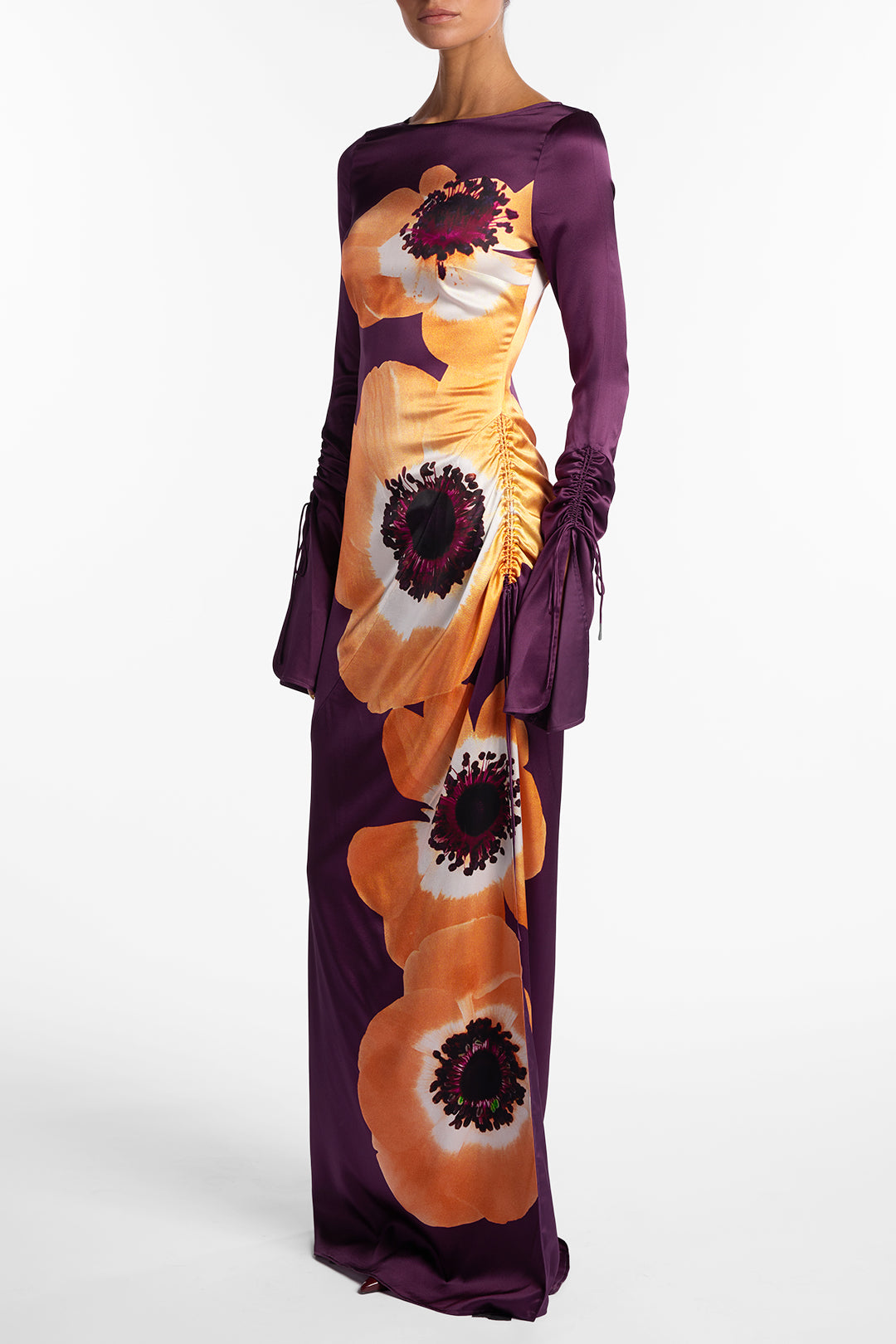 Silk Floral Gown (Purple/Peach)