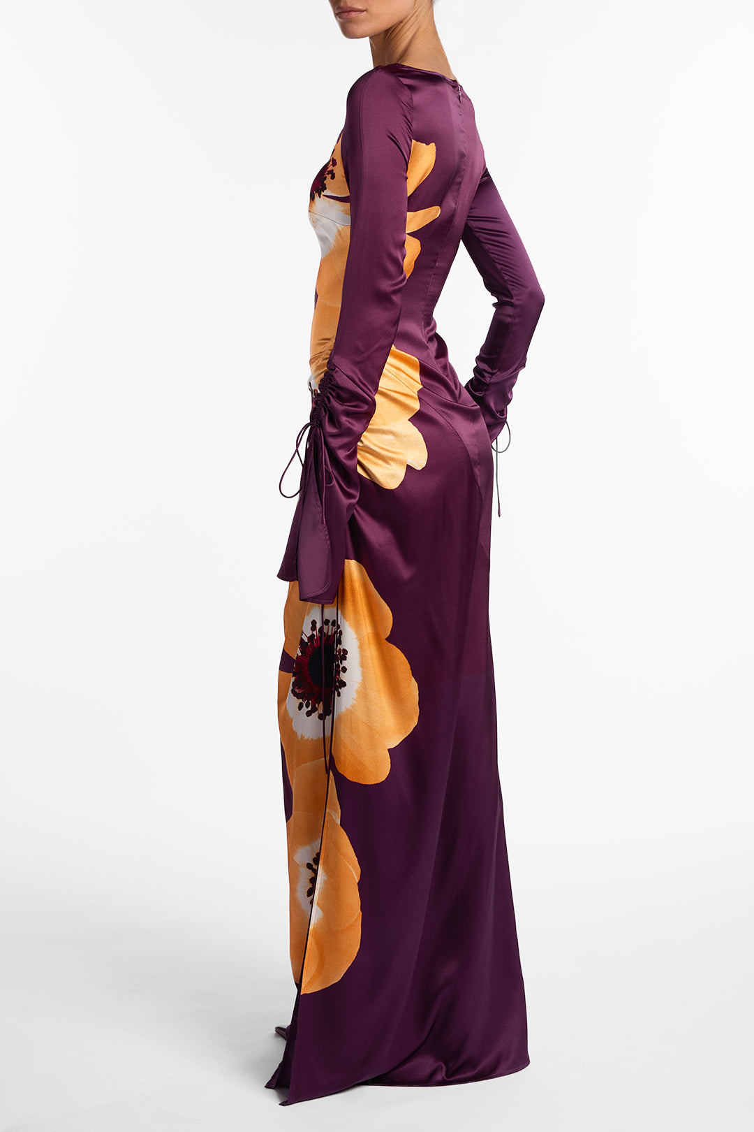 Silk Floral Gown (Purple/Peach)