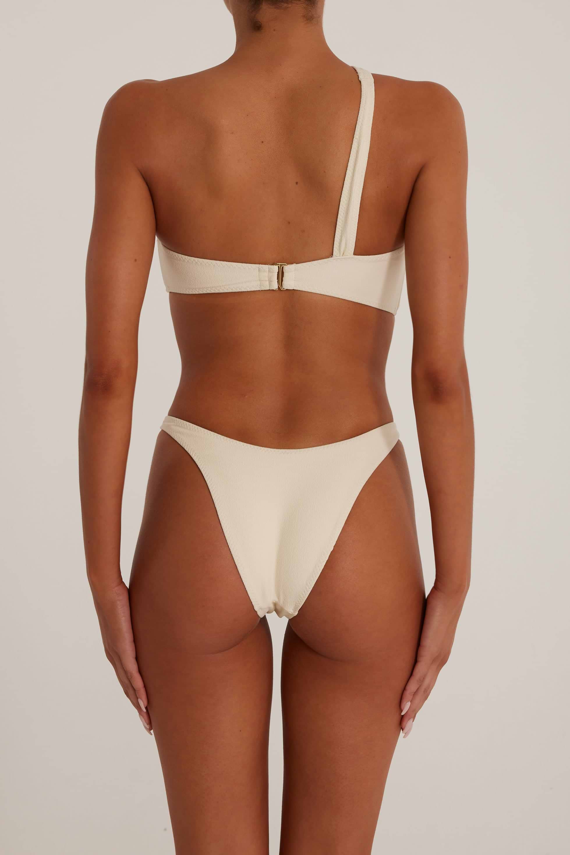 SAME Spiral One Shoulder One Piece | Faux Suede Cream